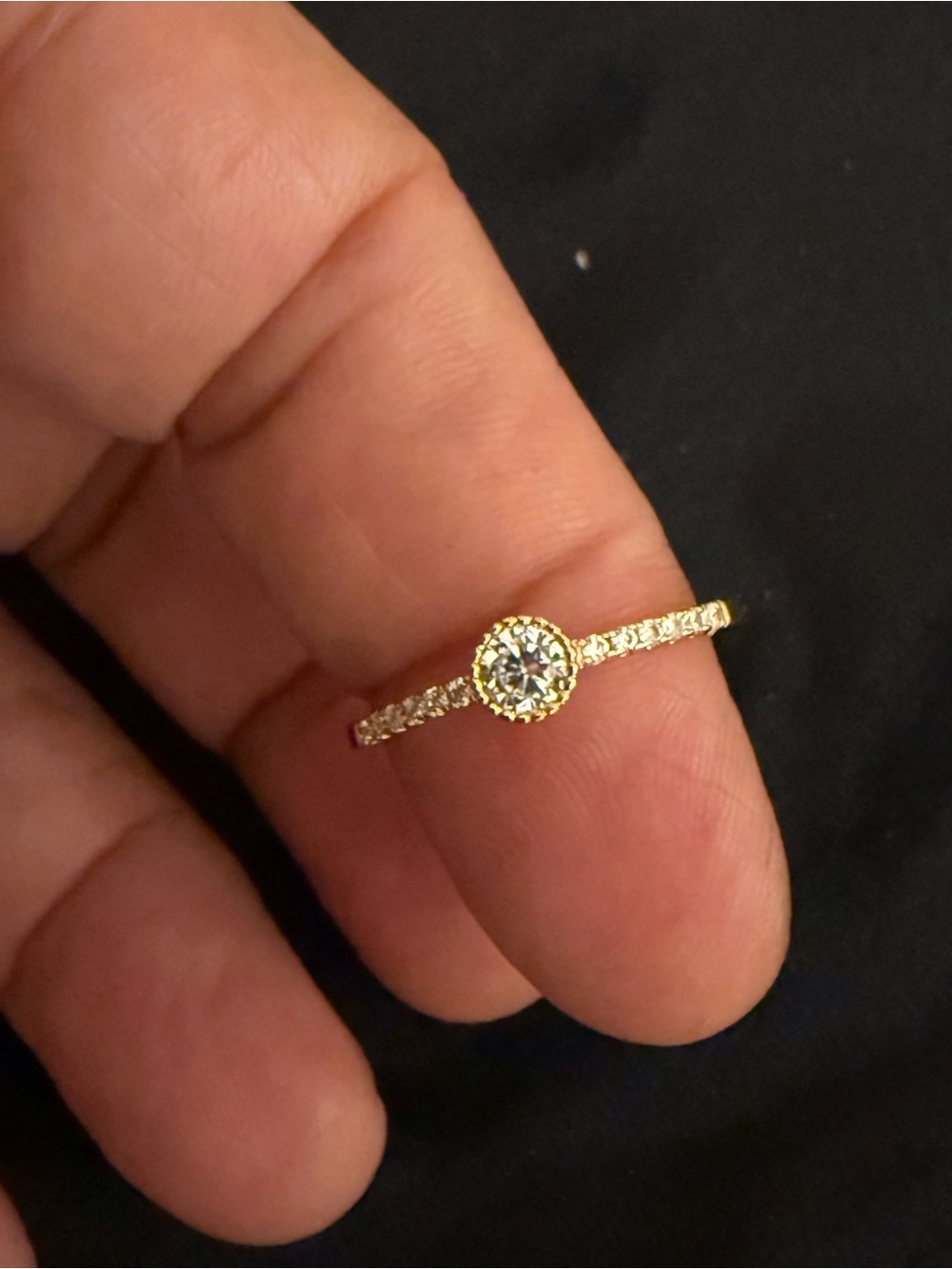 Gold-Tone Halo Solitaire Ring with Clear Center Stone - Women's Jewelry